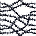 Horror style horrible seamless pattern, vector background. Blackthorn branches with thorns stylish endless illustration. Hard Rock