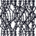 Horror style horrible seamless pattern, vector background. Blackthorn branches with thorns stylish endless illustration. Hard Rock