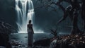 Horror_ A waterfall of tears, with a landscape of thorns and graves, with a banshee