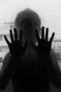 Horror woman behind the matte glass ,style black and white, Blurry hand and body Royalty Free Stock Photo