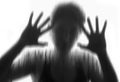 Horror woman behind the matte glass ,style black and white, Blurry hand and body Royalty Free Stock Photo