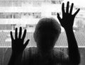 Horror woman behind the matte glass ,style black and white, Blurry hand and body Royalty Free Stock Photo