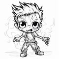 Horror Zombie Child Coloring Page - 2d Outline Vector Pattern