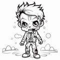 Horror Zombie Child Coloring Page - 2d Outline Vector Pattern