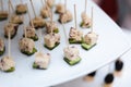 Hors d`oeuvres on platters at a fancy dinner party