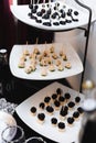 Hors d`oeuvres on platters at a fancy dinner party Royalty Free Stock Photo