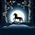 Horse on the background of the moon