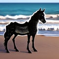 Horse beach ocean art waves