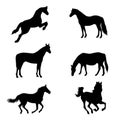 Horse black silhouettes collection vector Royalty Free Stock Photo