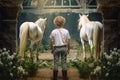 Horse breeder child boy. Generate Ai Royalty Free Stock Photo