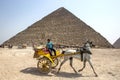 A horse and buggy in front of the Pyramid of Khufu in Cairo in Egypt. Royalty Free Stock Photo