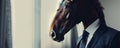 Horse in a business suit looking through a window Royalty Free Stock Photo