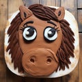 Brown Horse Head Cake With Cottagepunk And Comic Cartoon Style