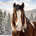 Snowy Clydesdale Head: A Festive Horse In A Winter Wonderland
