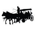 A horse carriage, cart with passengers, silhouette vector