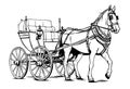 Horse carriage. Coachman on an old victorian Chariot. Animal-powered public transport. Hand drawn engraved sketch. Royalty Free Stock Photo