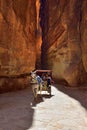 Horse carriage in a gorge, Siq canyon in Petra