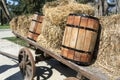 Horse carriage with hay and barrels Royalty Free Stock Photo