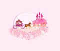 Horse carriage and a medieval castle - pink artistic card