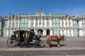 Horse carriage on Palace square and Hermitage museum, Saint Petersburg, Russia Royalty Free Stock Photo