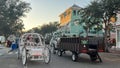 Horse Carriage Ride at 2022 Now Snowing celebration at Town Center of Celebration in Florida Royalty Free Stock Photo