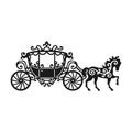Horse-Carriage silhouette with horse. Vector illustration of brougham in baroque style. Vintage carriage isolated on white