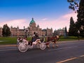 Horse carriage with tourists in Victoria downtown
