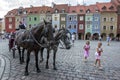 A horse and carriage wait for customers to ride around the colourful streets of Poznan in Poland.