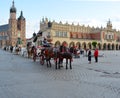 Horse carriages in front of Mariacki church on main square of K Royalty Free Stock Photo