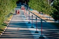 Horse and carriages giving tours of Mackinac Island by the Grand Hotel Royalty Free Stock Photo