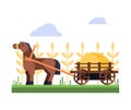 Horse with a cart of haystacks in flat design