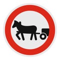 Horse cart is prohibited icon, flat style.