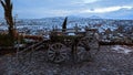 Horse cart, stone houses and caves at Uchisar region in Cappadocia in Turkey Royalty Free Stock Photo