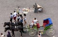 A horse and cart waits for customers at Djemaa el-Fna, the main square in the Marrakesh medina in Morocco. Royalty Free Stock Photo