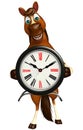 Horse cartoon character with clock