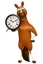 Horse cartoon character with clock