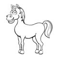 Horse cartoon outline drawing, coloring, sketch, silhouette, vector black and white line illustration. Funny cute painted animal i Royalty Free Stock Photo