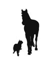 Horse and cat silhouette. Black animal print. Royalty Free Stock Photo