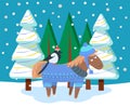 Postcard of Animal in Snowy Forest, Xmas Vector