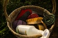 Horse cleaning set basket Royalty Free Stock Photo
