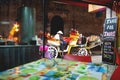 Horse coach waiting for tourists in front of a taco restaurant with pastor fire place in the front, Merida, Yucatan, Mexico Royalty Free Stock Photo