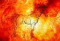 Horse in cosmic space. original hand draw. Fire effect.