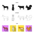 Horse, cow, cat, squirrel and other kinds of animals.Animals set collection icons in black,flat,outline style vector Royalty Free Stock Photo