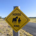 Horse Crossing Sign close-up on a post.