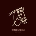 Horse, cute pony flat line icon. Logo for equestrian club, horserace equipment store