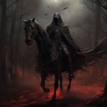 Angel of Death - Horse in a dark forest with a black cloak and a hood