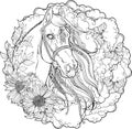 Horse decorated with floral elements.