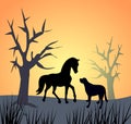 Horse and Dog by Sunset Royalty Free Stock Photo