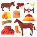 Horse and donkey cattle farm or ranch stable icons Royalty Free Stock Photo