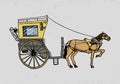 Horse-drawn carriage or coach. Travel illustration. engraved hand drawn in old sketch style, vintage transport. Royalty Free Stock Photo